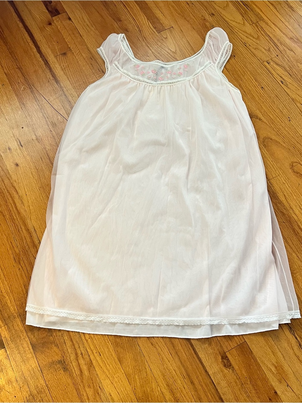 Vintage Pink Sheer Chemise with Embroidered Yoke